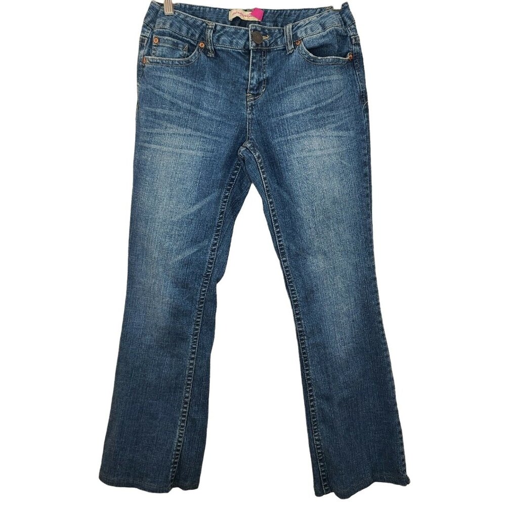 Aeropostale Women Jeans Size 9/10 Blue Whisker Washout Denim Skinny Flare Casual